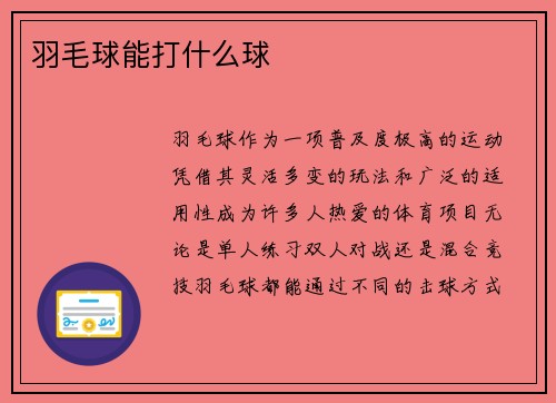 羽毛球能打什么球